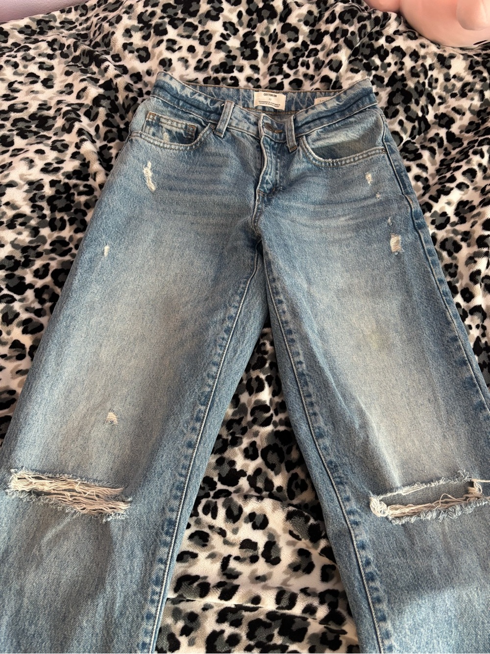 Light Blue Distressed Women's Jeans - Casual Straight Leg